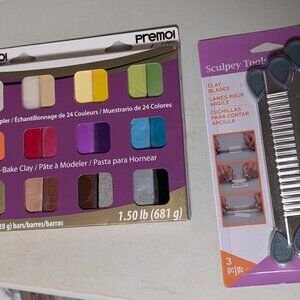 Sculpey Premo Premium Oven Bake Polymer Clay 24 Color set and Clay Blades